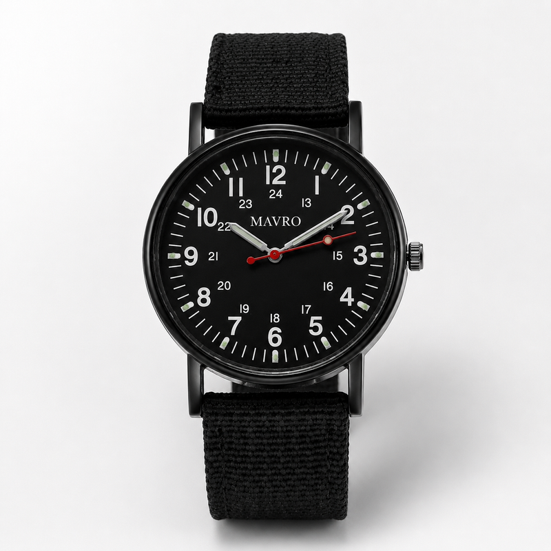 MAVRO Black Midnight 40mm Luminous Field Watch
